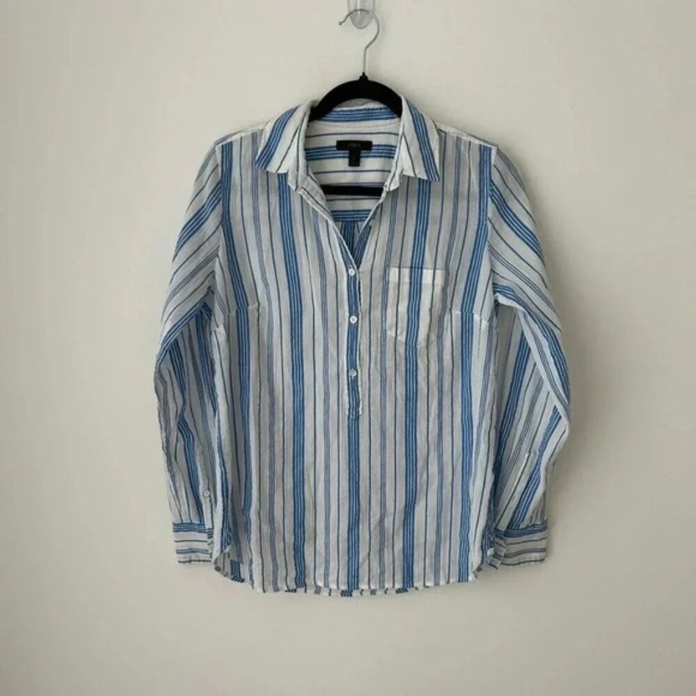 JCrew stripe button down shirt, blue and white